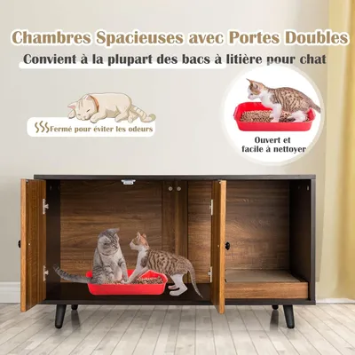 GIANTEX Maison de Toilette pour Chat en Bois, Meuble Litière Double Portes GIANTEX Maison de Toilette pour Chat en Bois, Meuble Litière Double Portes