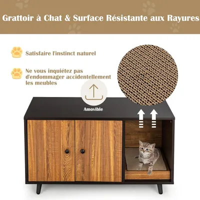 GIANTEX Maison de Toilette pour Chat en Bois, Meuble Litière Double Portes GIANTEX Maison de Toilette pour Chat en Bois, Meuble Litière Double Portes