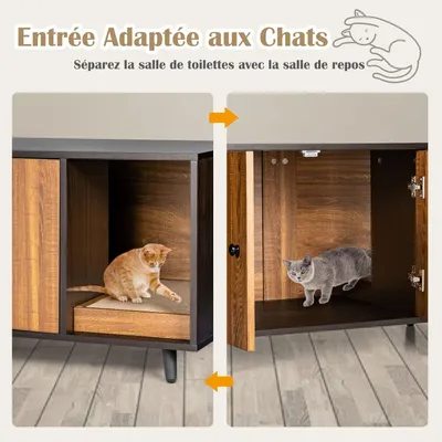 GIANTEX Maison de Toilette pour Chat en Bois, Meuble Litière Double Portes GIANTEX Maison de Toilette pour Chat en Bois, Meuble Litière Double Portes