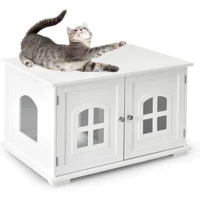 GIANTEX Maison de Toilette pour Chat, Meuble Litière avec, Trous d’Aération