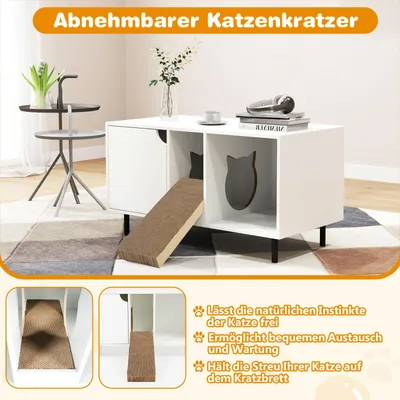 GIANTEX Katzenklo-Möbel Mit Fächern Und Kratzbrett GIANTEX Katzenklo-Möbel Mit Fächern Und Kratzbrett