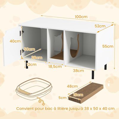 GIANTEX Meuble Litière pour Chat avec Compartiments, Planche à Gratter