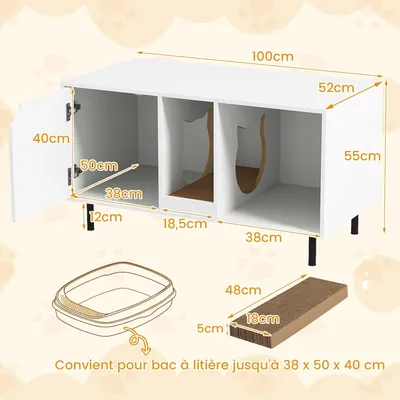 GIANTEX Meuble Litière pour Chat avec Compartiments, Planche à Gratter