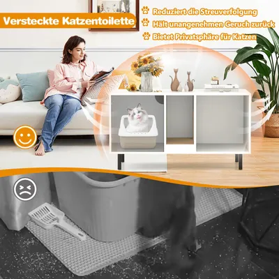 GIANTEX Katzenklo-Möbel Mit Fächern Und Kratzbrett GIANTEX Katzenklo-Möbel Mit Fächern Und Kratzbrett