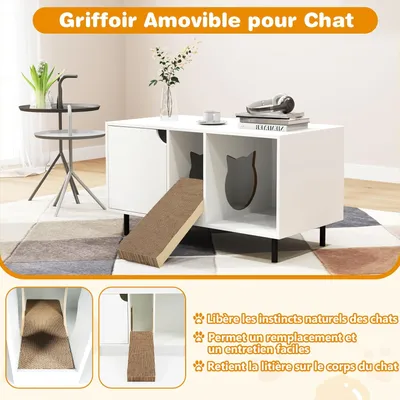 GIANTEX Meuble Litière pour Chat avec Compartiments, Planche à Gratter