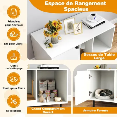 GIANTEX Meuble Litière pour Chat avec Compartiments, Planche à Gratter