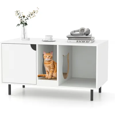 GIANTEX Meuble Litière pour Chat avec Compartiments, Planche à Gratter