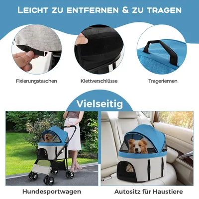 GIANTEX 3-in-1 Haustierwagen für Hunde&Katzen,klappbar mit abnehmbarem Sitz