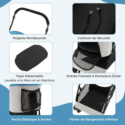 GIANTEX Poussette pour Chien Chat 3 en 1, Pliable, Siège Voiture Amovible