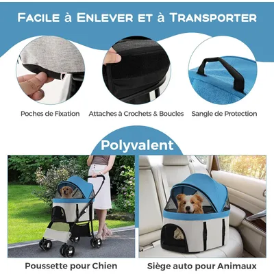 GIANTEX Poussette pour Chien Chat 3 en 1, Pliable, Siège Voiture Amovible