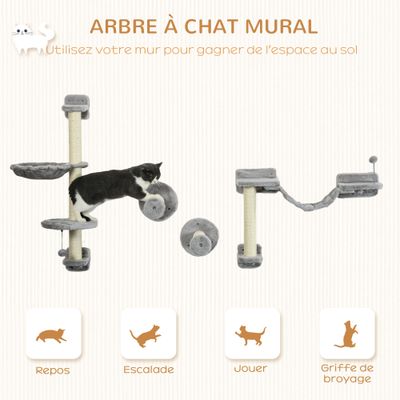 PawHut ? Mur d'escalade chat griffoirs plateformes panier hamac jeux