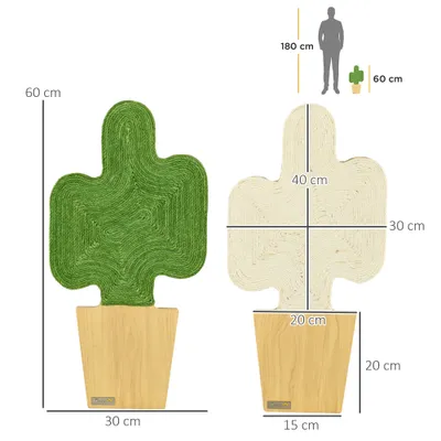 PawHut - lot de 2 griffoirs muraux design cactus H.60 cm - vert