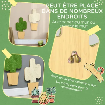 PawHut - lot de 2 griffoirs muraux design cactus H.60 cm - vert