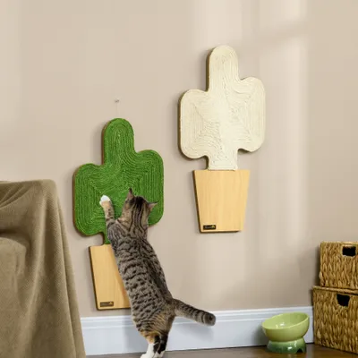 PawHut - lot de 2 griffoirs muraux design cactus H.60 cm - vert PawHut - lot de 2 griffoirs muraux design cactus H.60 cm - vert