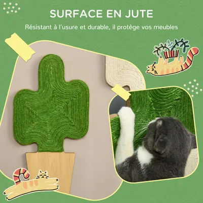 PawHut - lot de 2 griffoirs muraux design cactus H.60 cm - vert