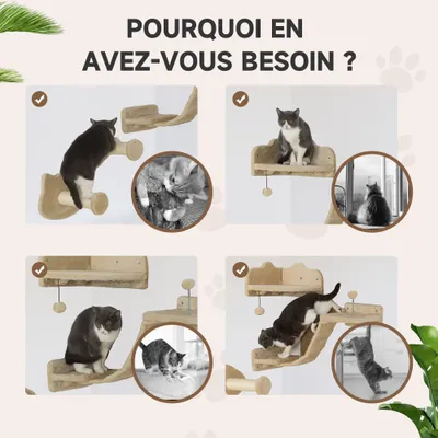 PawHut - plateformes parcours mural chat 4 pièces - beige