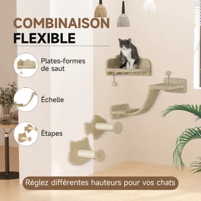 PawHut - plateformes parcours mural chat 4 pièces - beige