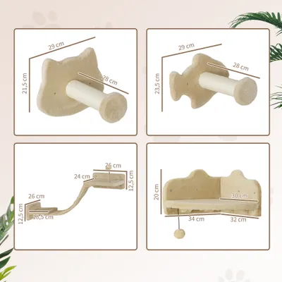 PawHut - plateformes parcours mural chat 4 pièces - beige