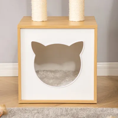 PawHut - arbre à chat multi-équipement H.81 cm - effet bois clair