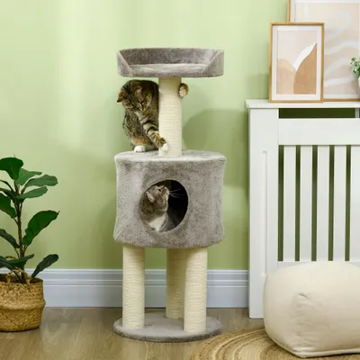 PawHut ? Arbre à chat griffoirs sisal naturel niche plateforme haute