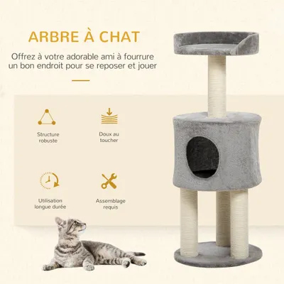 PawHut - arbre à chat multi-équipement H.103 cm - gris PawHut - arbre à chat multi-équipement H.103 cm - gris