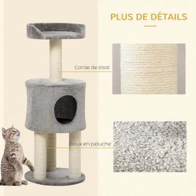 PawHut - arbre à chat multi-équipement H.103 cm - gris PawHut - arbre à chat multi-équipement H.103 cm - gris