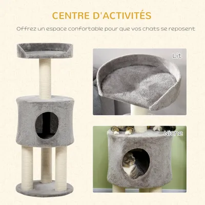 PawHut - arbre à chat multi-équipement H.103 cm - gris PawHut - arbre à chat multi-équipement H.103 cm - gris
