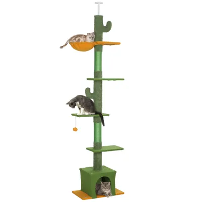 PawHut - arbre à chat poteau design cactus H.230-275 cm - vert PawHut - arbre à chat poteau design cactus H.230-275 cm - vert