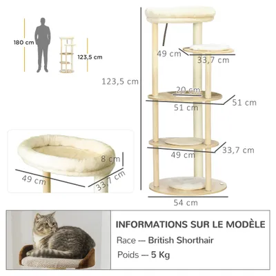 PawHut - arbre à chat style nordique H.123 cm - bois clair