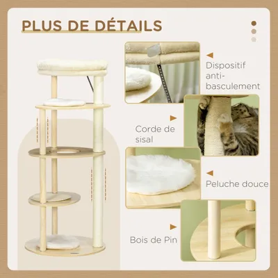 PawHut - arbre à chat style nordique H.123 cm - bois clair