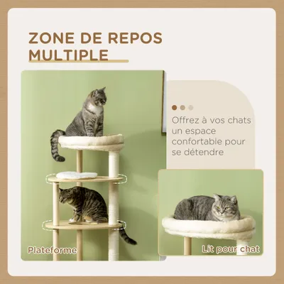 PawHut - arbre à chat style nordique H.123 cm - bois clair