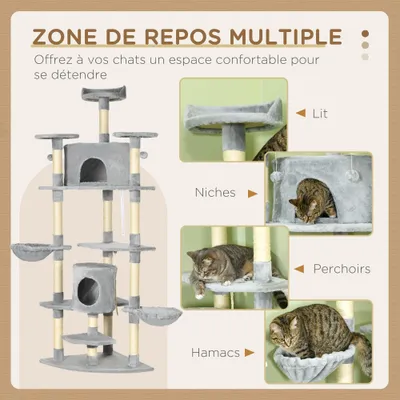 PawHut - arbre à chat multi-équipement H.200 cm - gris PawHut - arbre à chat multi-équipement H.200 cm - gris