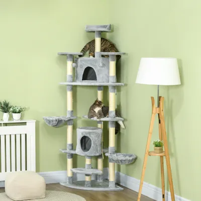 PawHut - arbre à chat multi-équipement H.200 cm - gris
