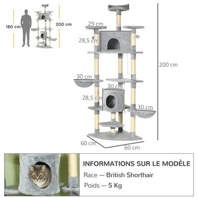 PawHut ? Arbre à chat griffoirs niches hamacs plateformes boules corde