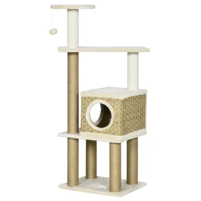 PawHut ? Arbre chat cosy sisal naturel peluche cordes algues tressées