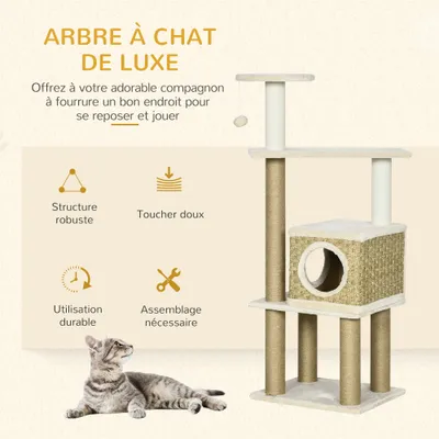 PawHut - arbre à chat style cosy chic H.128 cm - naturel