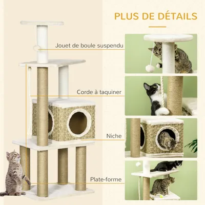 PawHut - arbre à chat style cosy chic H.128 cm - naturel