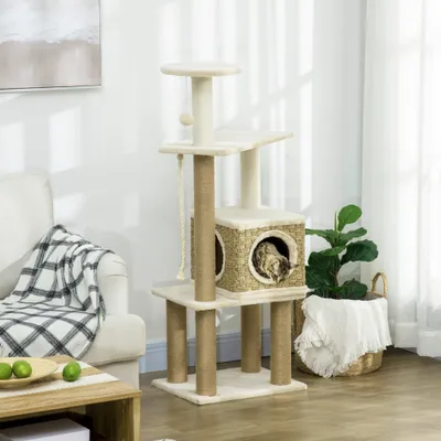 PawHut - arbre à chat style cosy chic H.128 cm - naturel