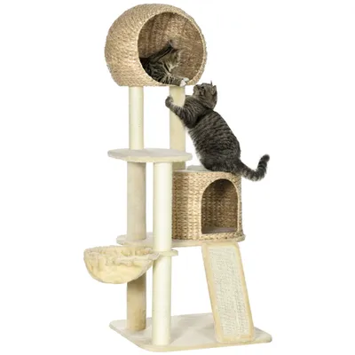 PawHut ? Arbre à chat cosy griffoirs 2 grandes niches plateforme hamac