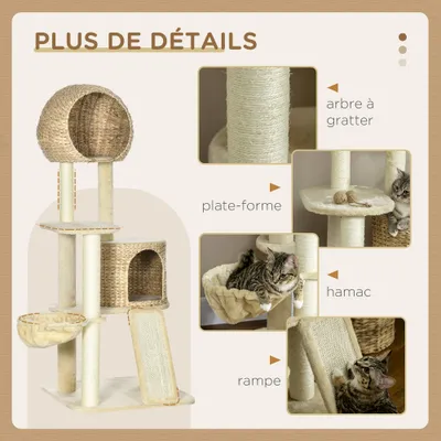 PawHut - arbre à chat style cosy chic H.150 cm - beige