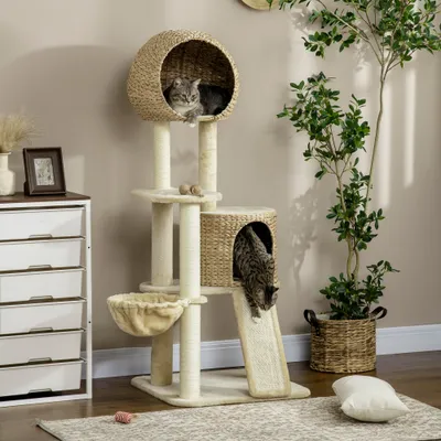 PawHut - arbre à chat style cosy chic H.150 cm - beige PawHut - arbre à chat style cosy chic H.150 cm - beige