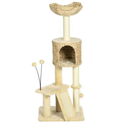 PawHut ? Arbre à chat style cosy chic jacinthe d'eau peluche beige