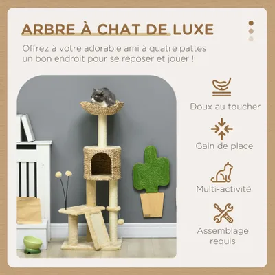 PawHut ? Arbre à chat style cosy chic jacinthe d'eau peluche beige