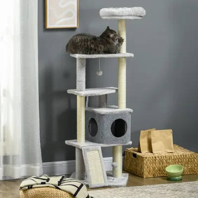 PawHut - arbre à chat multi-équipement H.146 cm - gris