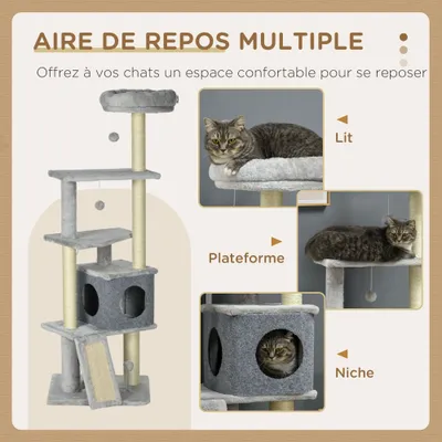 PawHut - arbre à chat multi-équipement H.146 cm - gris