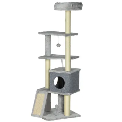 PawHut - arbre à chat multi-équipement H.146 cm - gris