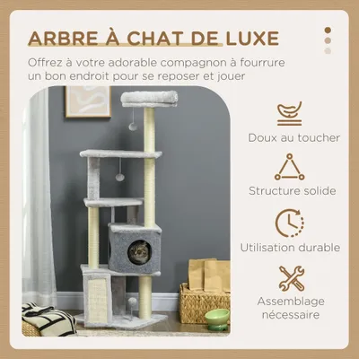 PawHut - arbre à chat multi-équipement H.146 cm - gris