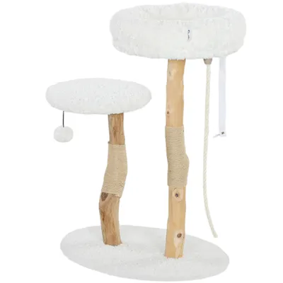 PawHut - Arbre à chat style bohème chic bois naturel bouclette