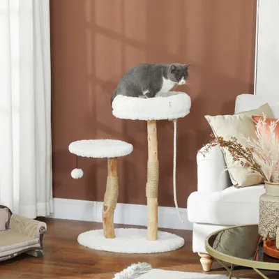 PawHut - Arbre à chat style bohème chic bois naturel bouclette