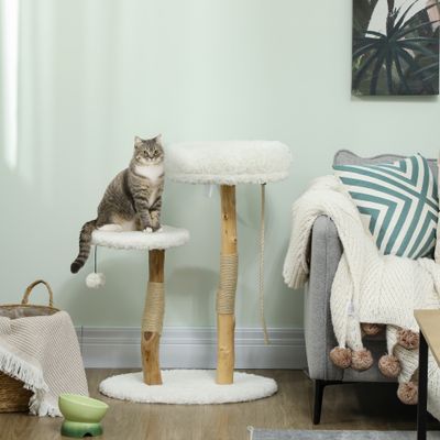 PawHut - Arbre à chat style bohème chic bois naturel bouclette